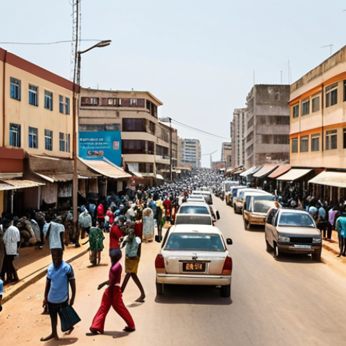Home 11 **
A bustling street scene in Luanda, Angola. Show a contrast between modern buildings and crowded areas with street vendors. Focus on the vibrancy of the city but subtly hint at potential petty crime like pickpocketing (without explicitly depicting it).
**